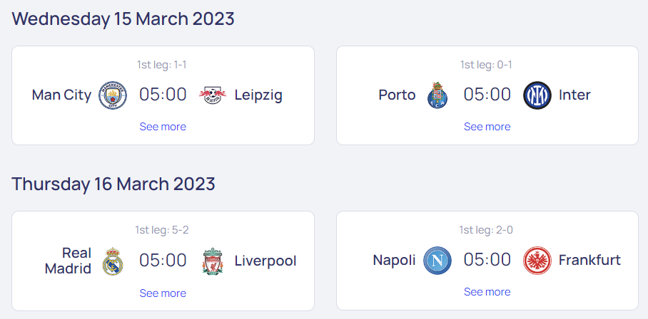 챔피언스리그 16강 2차전 경기 일정