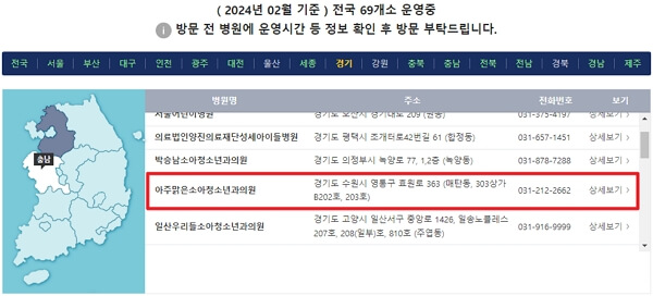 경기도 달빛어린이병원 위치 및 전화번호
