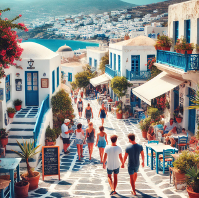 그리스에서 산책하는 모습