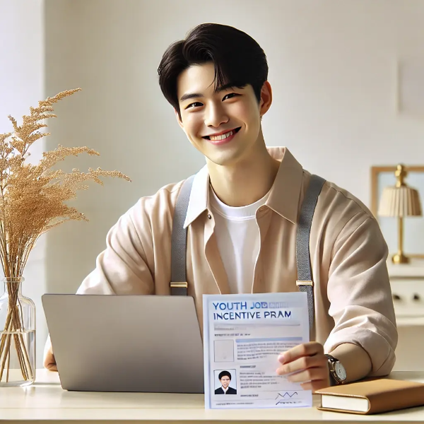 청년 일자리 장려금 신청서를 검토 중인 동양인 남성