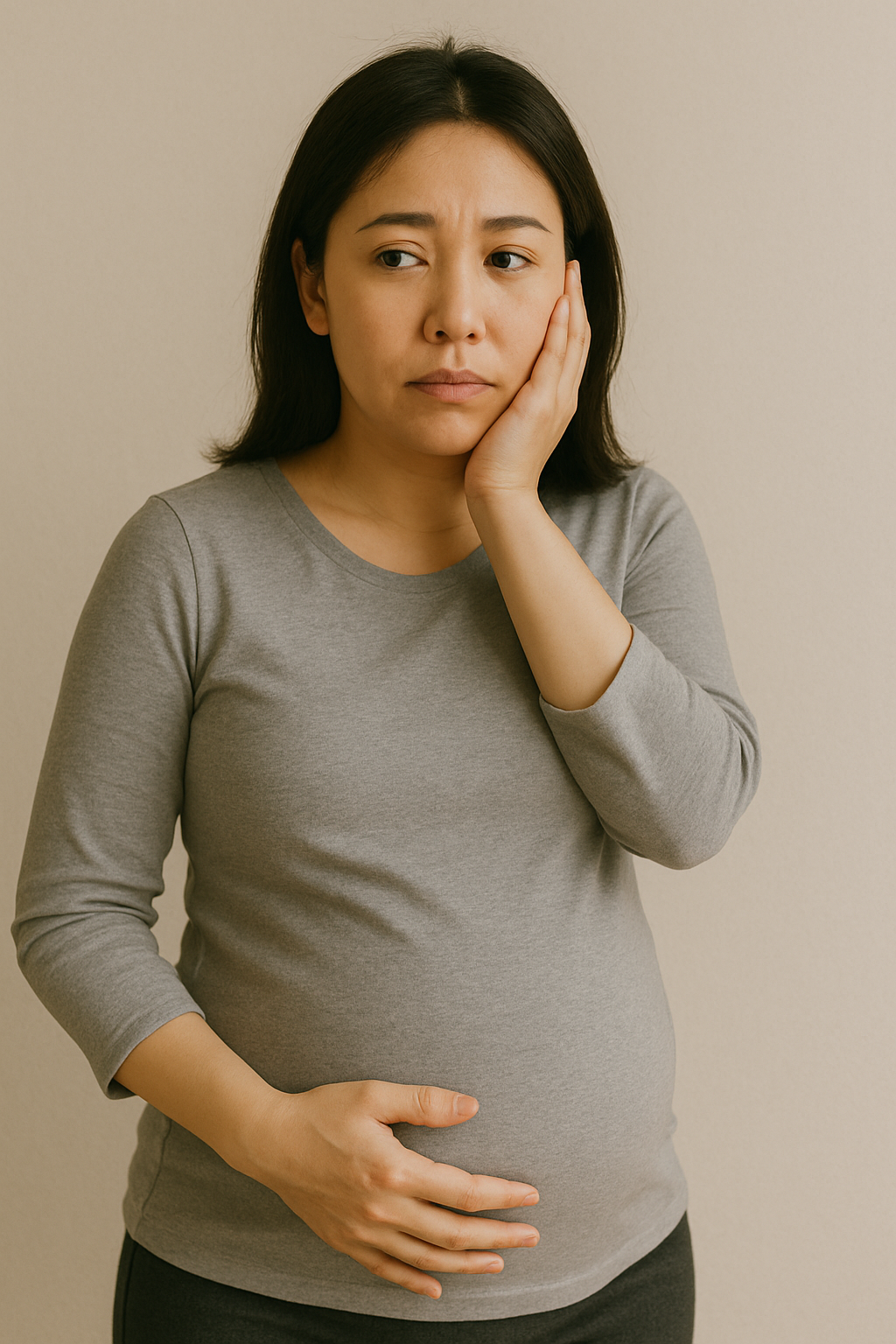 염려하는 고령의 임산부