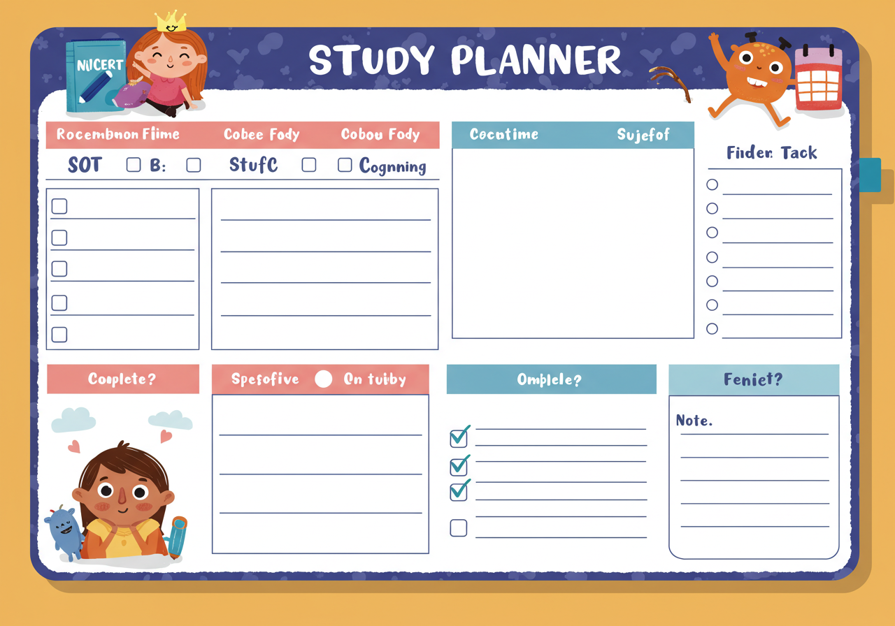 시간, 과목, 체크박스가 구성된 어린이 공부계획표 양식