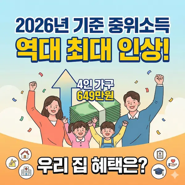 2026년 기준 중위소득 역대 최대 인상! 4인 가구 649만원, 우리 집 혜택은?