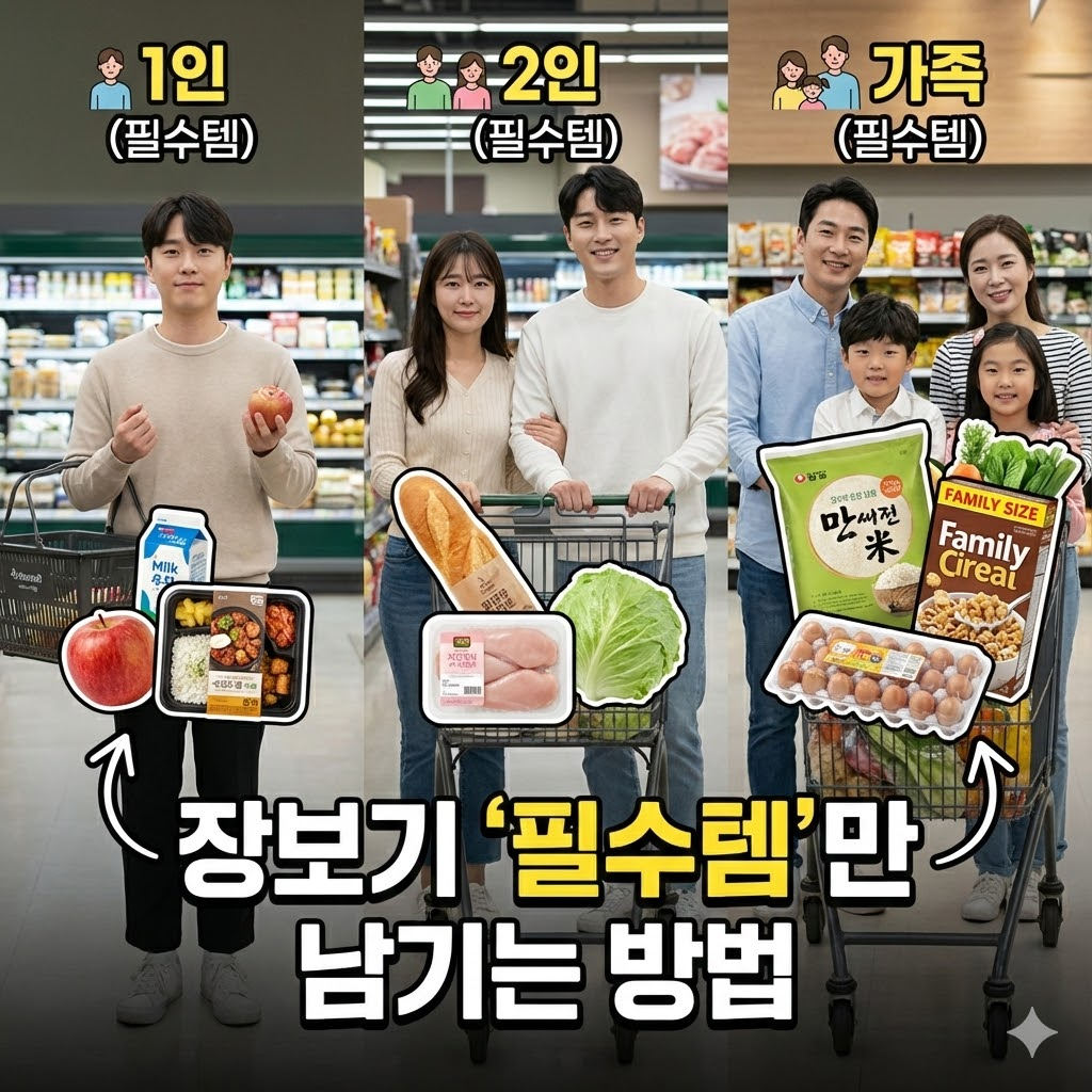 1인/2인/가족 기준 장보기 &lsquo;필수템&rsquo;만 남기는 방법