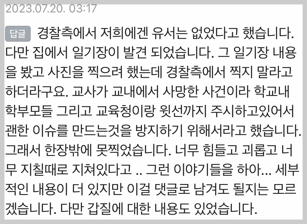 서이초 교사 사촌오빠 글