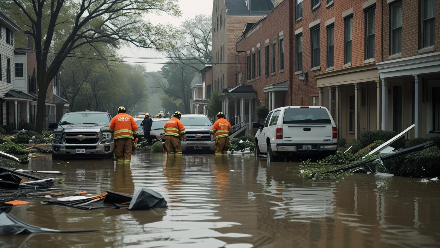 침수된 거리에서 복구 중인 모습