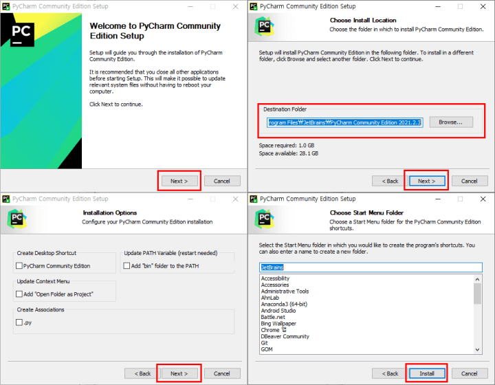 파이참 설치 순서 사진