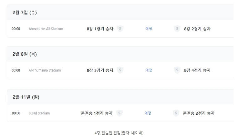 4강,결승일정