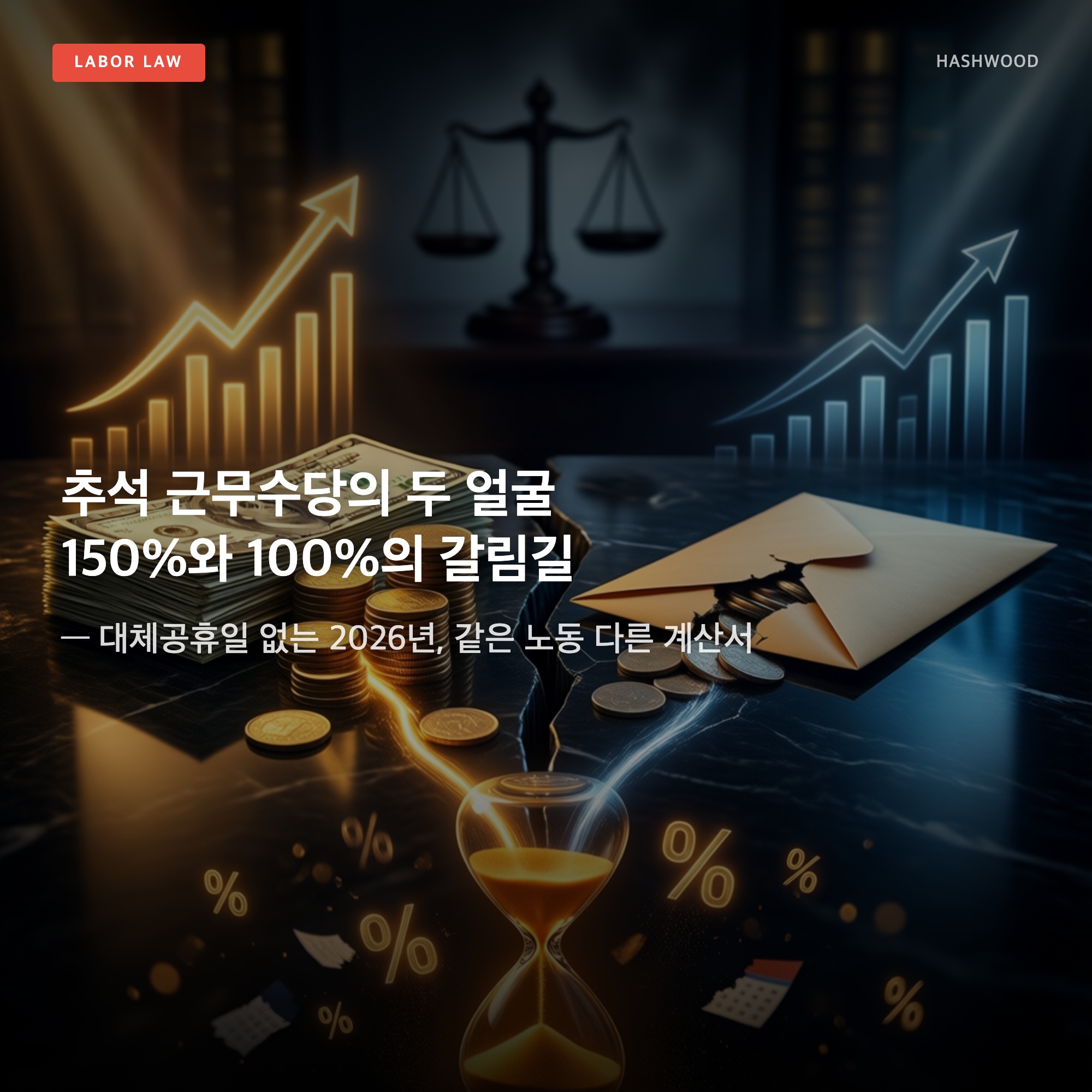 그림: 추석 근무수당의 두 얼굴 150%와 100%의 갈림길