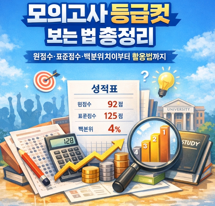 모의고사 등급컷 보는 법 총정리, 원점수&middot;표준점수&middot;백분위 차이부터 활용법까지