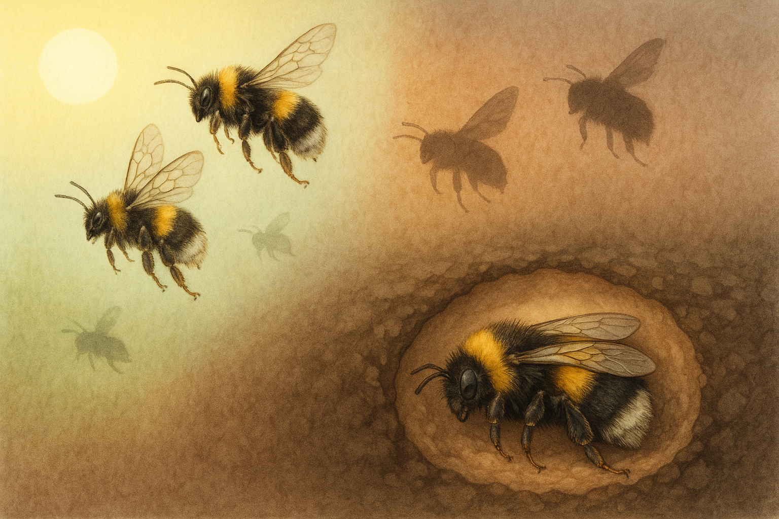 호박벌의 생애와 수명에 대한 참조 일러스트