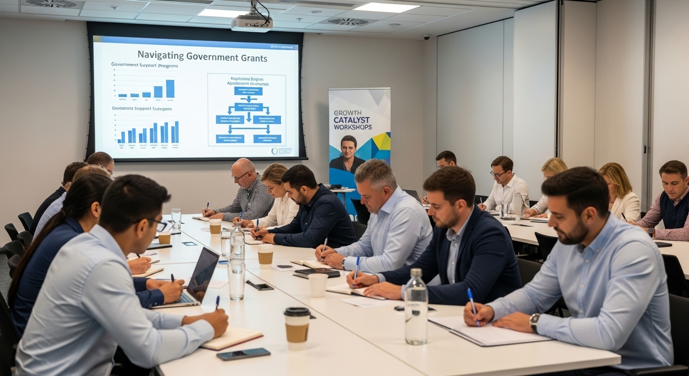 소상공인들이 정부 지원금 및 경영 개선 교육을 받으며 정보를 습득하는 모습.