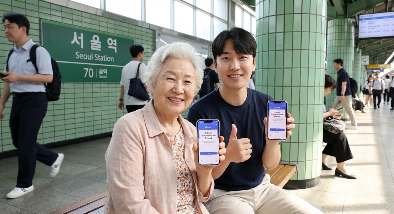 K-패스 혜택을 누리는 어르신과 청년의 밝은 모습