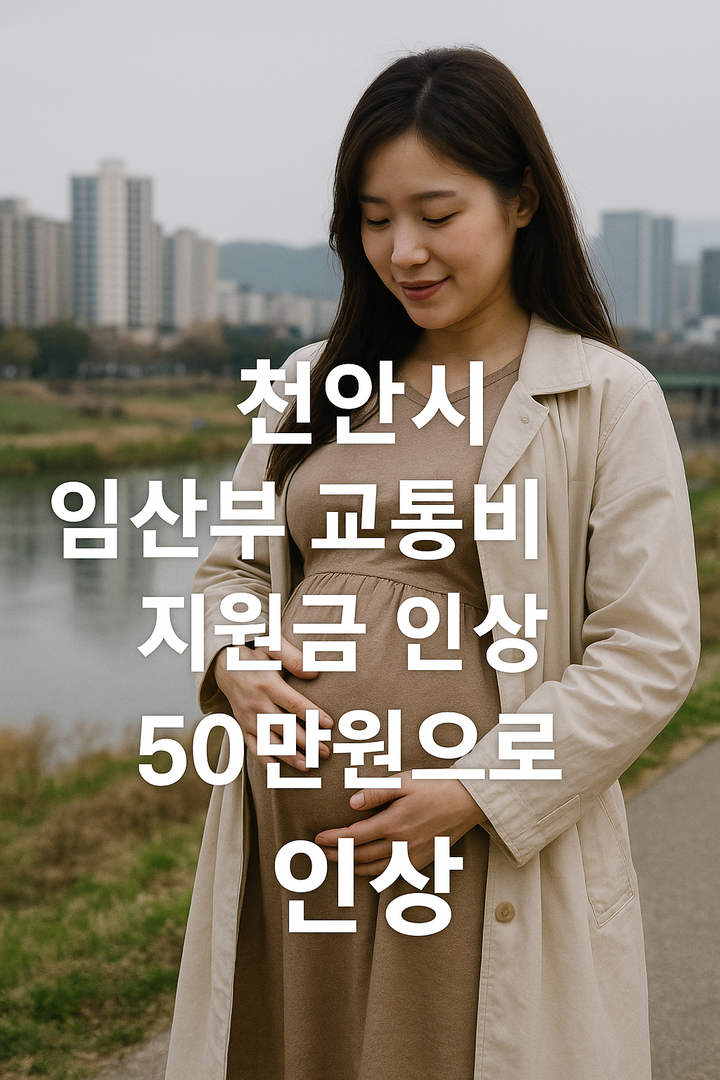 천안시 도심 배경의 임산부 교통비 지원금 인상 안내 실사 이미지