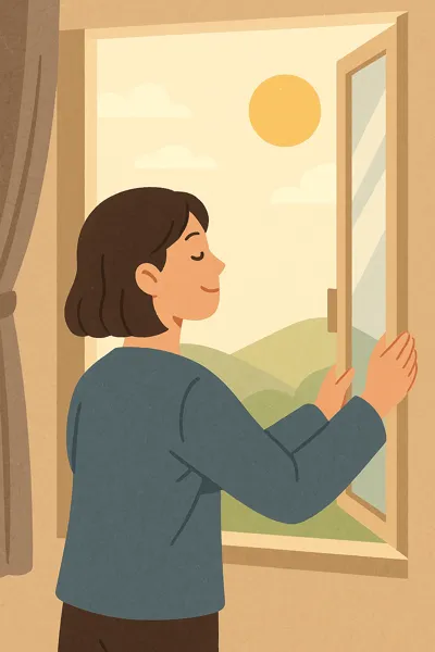 창문 앞에서 희망을 찾는 모습