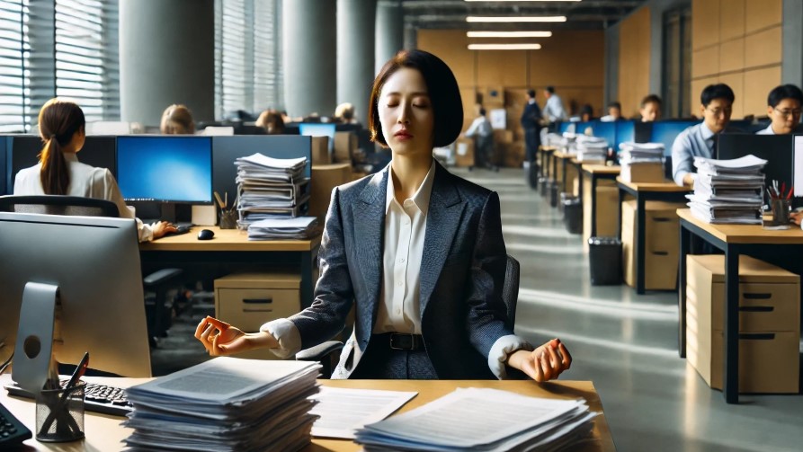 호흡법으로 감정을 조절하고 있는 여성