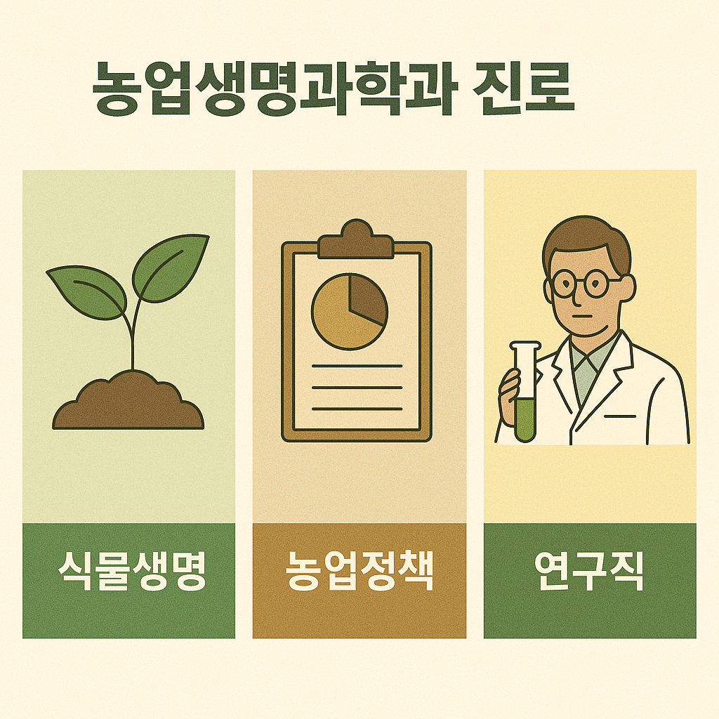 식물생명, 농업정책, 연구직 분야를 설명하는 한국어 정보 이미지
