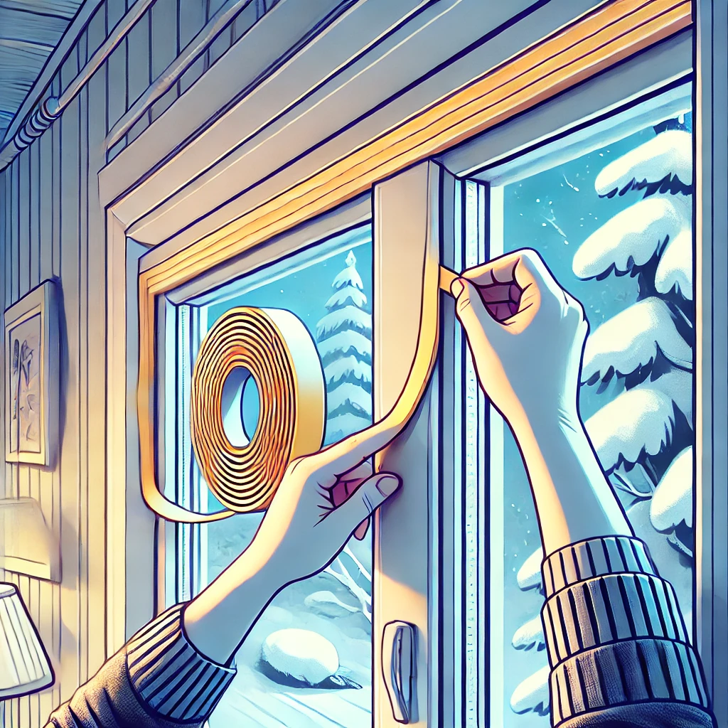 문풍지로 단열하는 모습