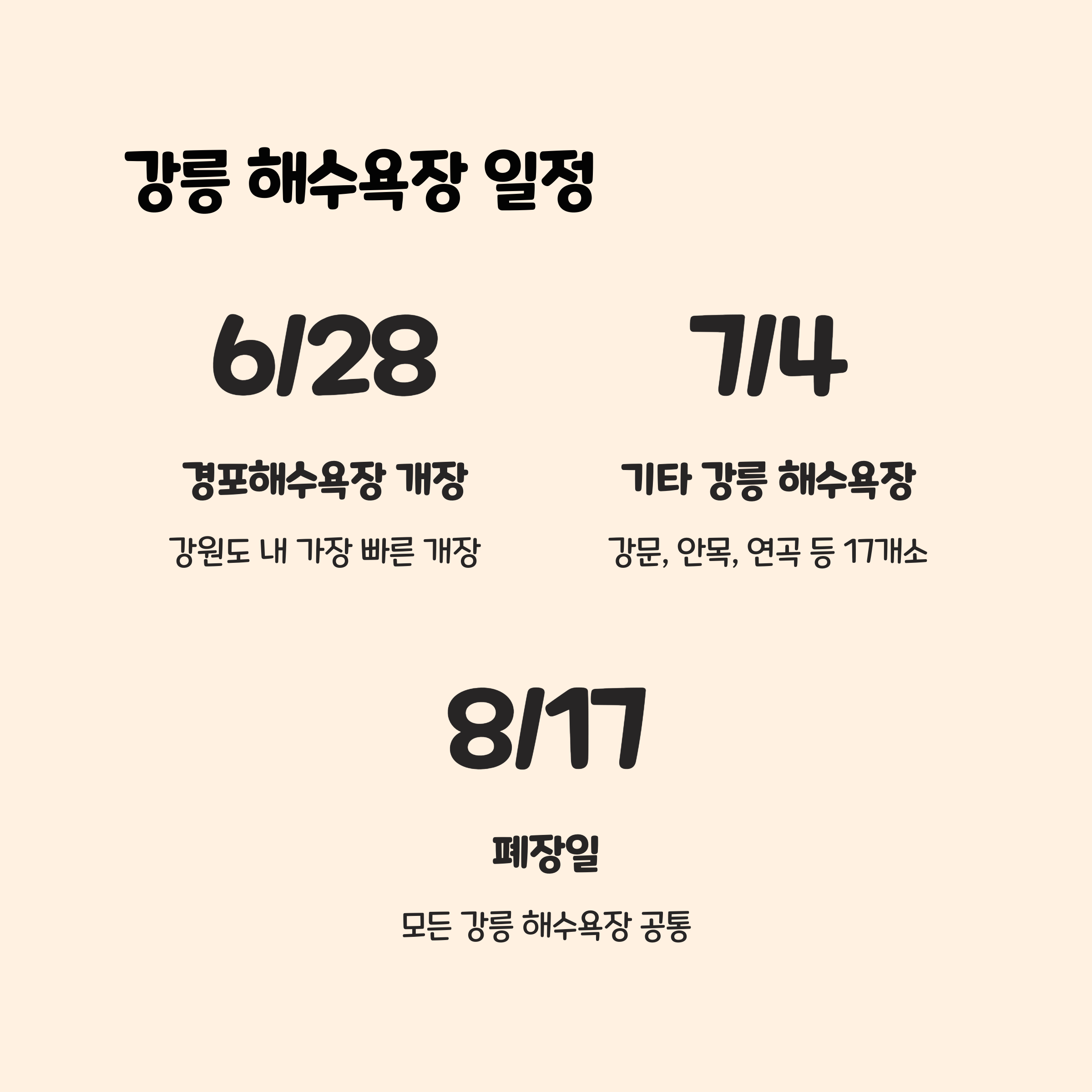 강릉 지역 해수욕장 개장 및 폐장일 🌊