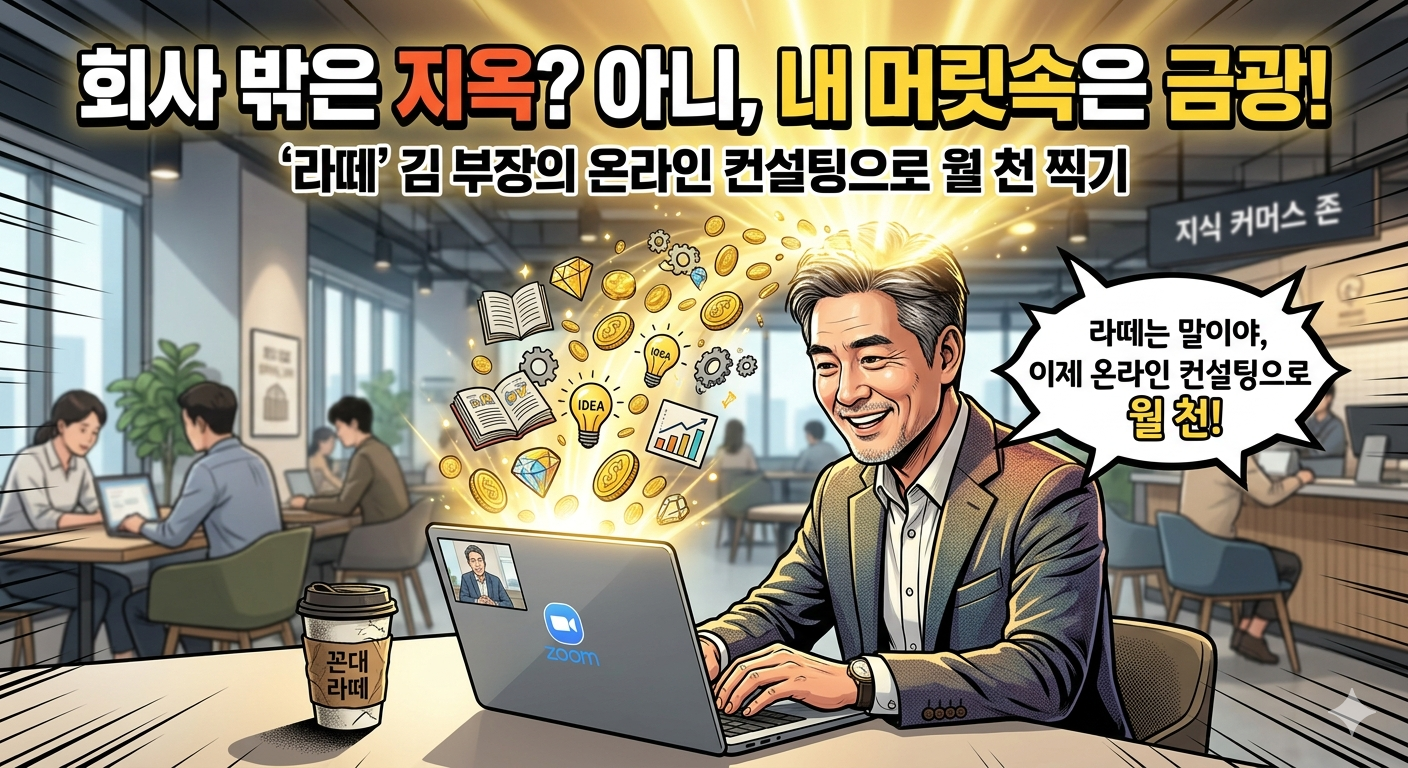 회사 밖은 지옥? 아니, 내 머릿속은 금광! : &lsquo;라떼&rsquo;만 찾던 김 부장이 온라인 컨설팅으로 &lsquo;월 천&rsquo; 찍게 된 사연