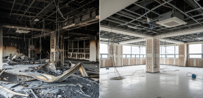 공주 화재청소 작업 전후 모습