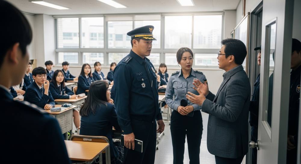 고등학교에 경찰 출동한 사진
