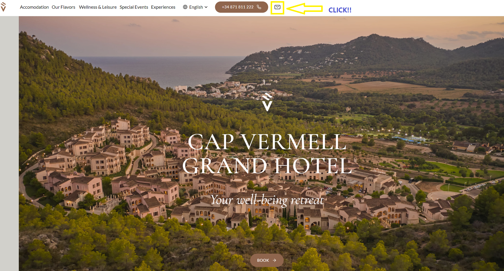 CAP VERMELL GRAND HOTEL 공식 홈페이지 메인 화면