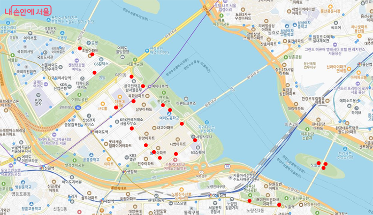공공자전거 따릉이 대여소 임시 폐쇄 구간. ‘따릉이 앱’에서 대여 반납 중단 구간