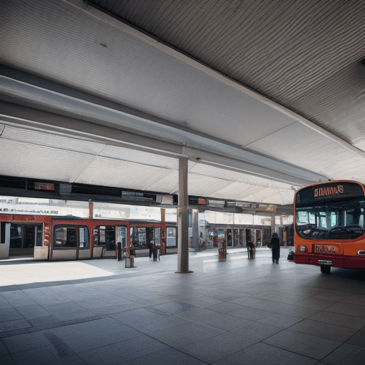 승차홈에서 승객을 기다리는 버스