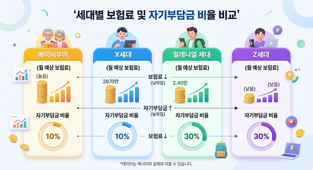 실손보험 세대별 자기부담금 및 비급여 할증 구조 비교