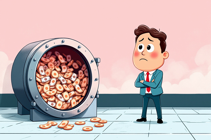 퇴직연금을 받지 못하고 방치된 상태를 표현한 일러스트