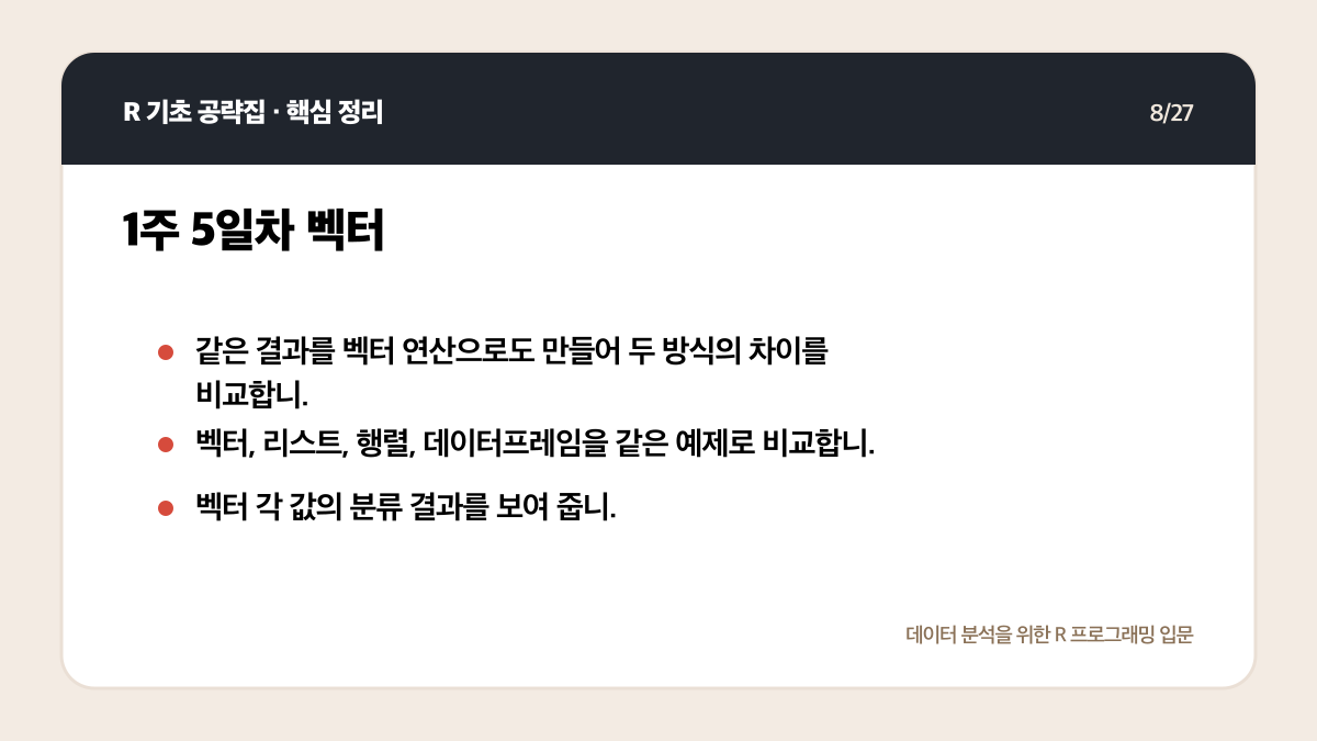 R 무료 강의 독학 계획: 4주 동안 코드가 남는 공부법 핵심 정리 8