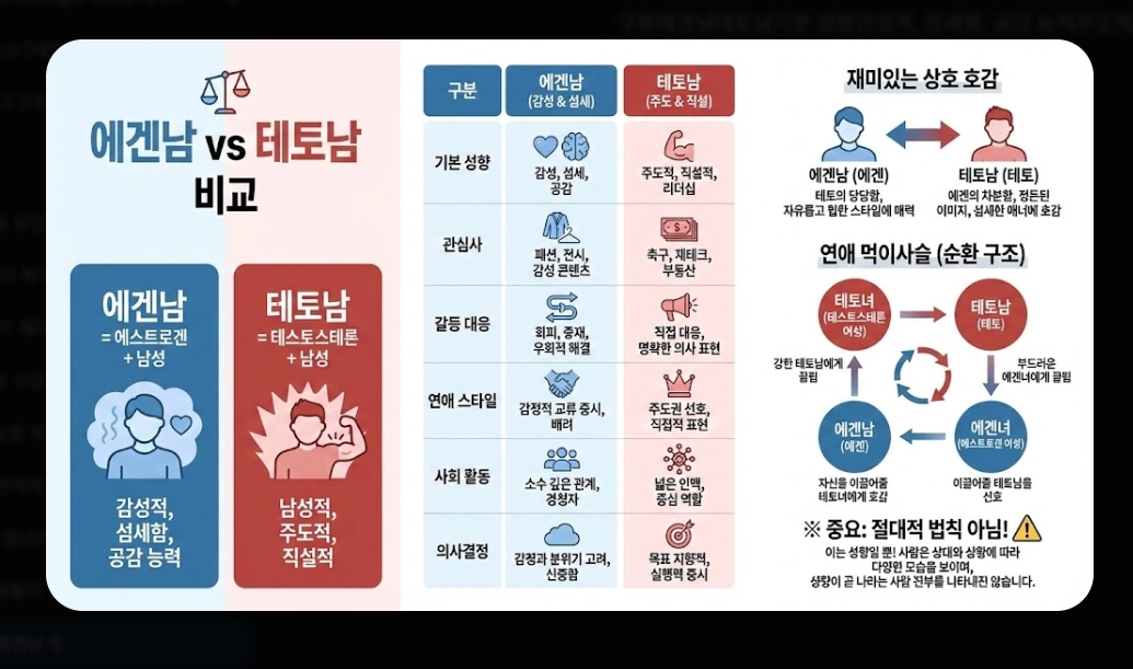 에겐남 뜻 vs 테토남 비교 [2026 트렌드] 유래부터 핵심 특징 5가지 완벽 가이드