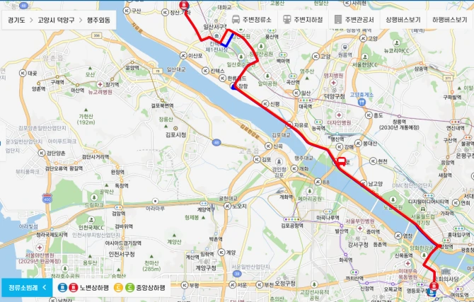 고양시-광역버스-M7646번-광역급행버스-경유지-노선도