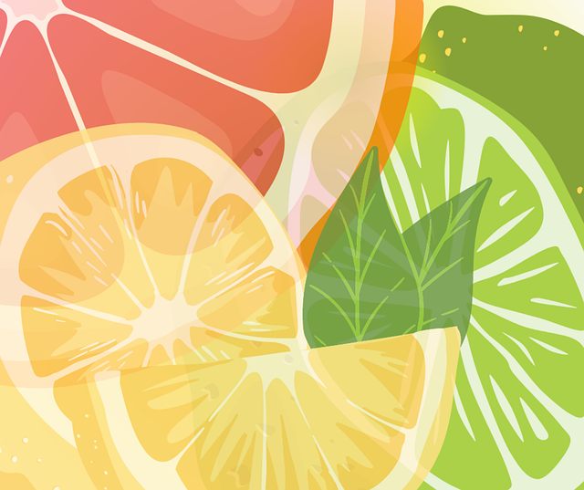 노란색과 연두색 주황색의 레몬 모양을 그린 모습