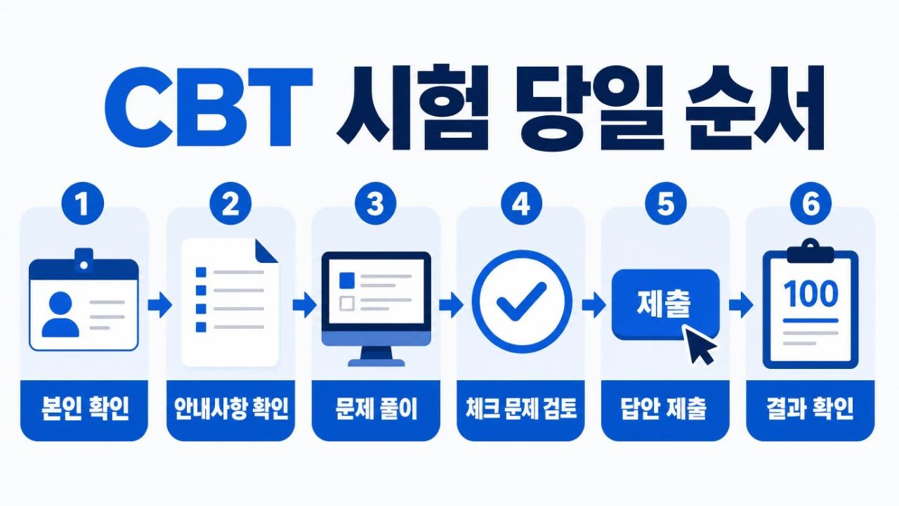소방설비기사 CBT 시험 당일 본인 확인부터 문제 풀이와 답안 제출, 결과 확인까지의 진행 순서