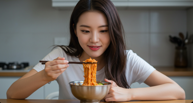비빔국수를 맛있게 먹고 있는 이미지
