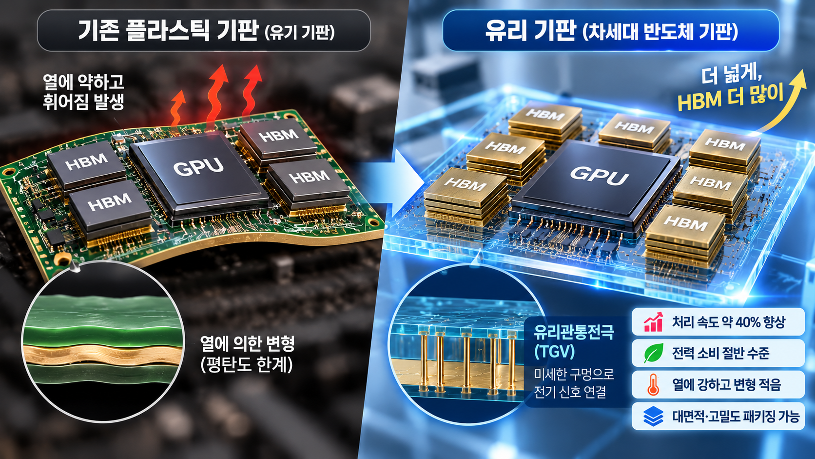 기존 기판과 유리기판 구조 비교