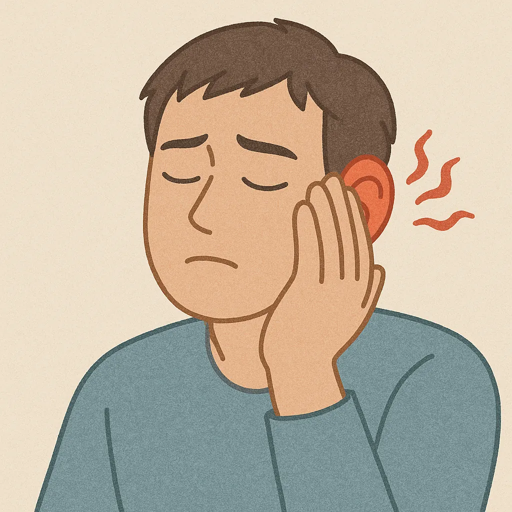 피곤함을-느끼며-뜨거워진-귀를-손으로-만지는-남성의-일러스트