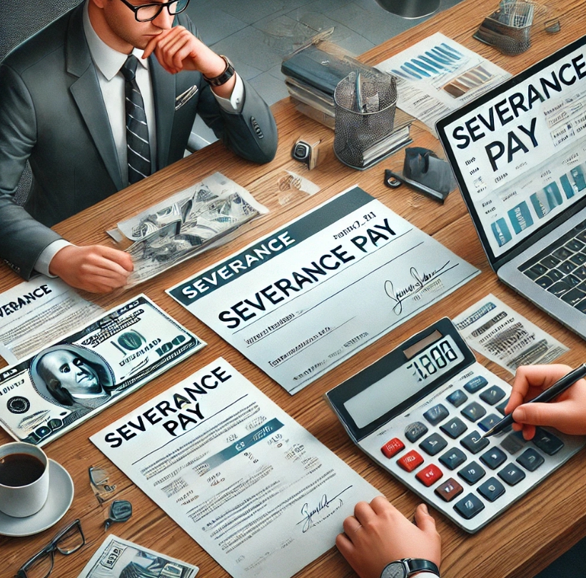 책상위에 자료가 있고 고민하고 있는 남자의 모습