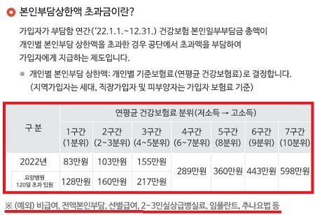 출처-국민건강보험-본인부담상한액초과금-구간예외설명