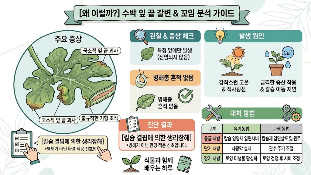 수박 잎끝 갈변과 타들어가는 현상 분석