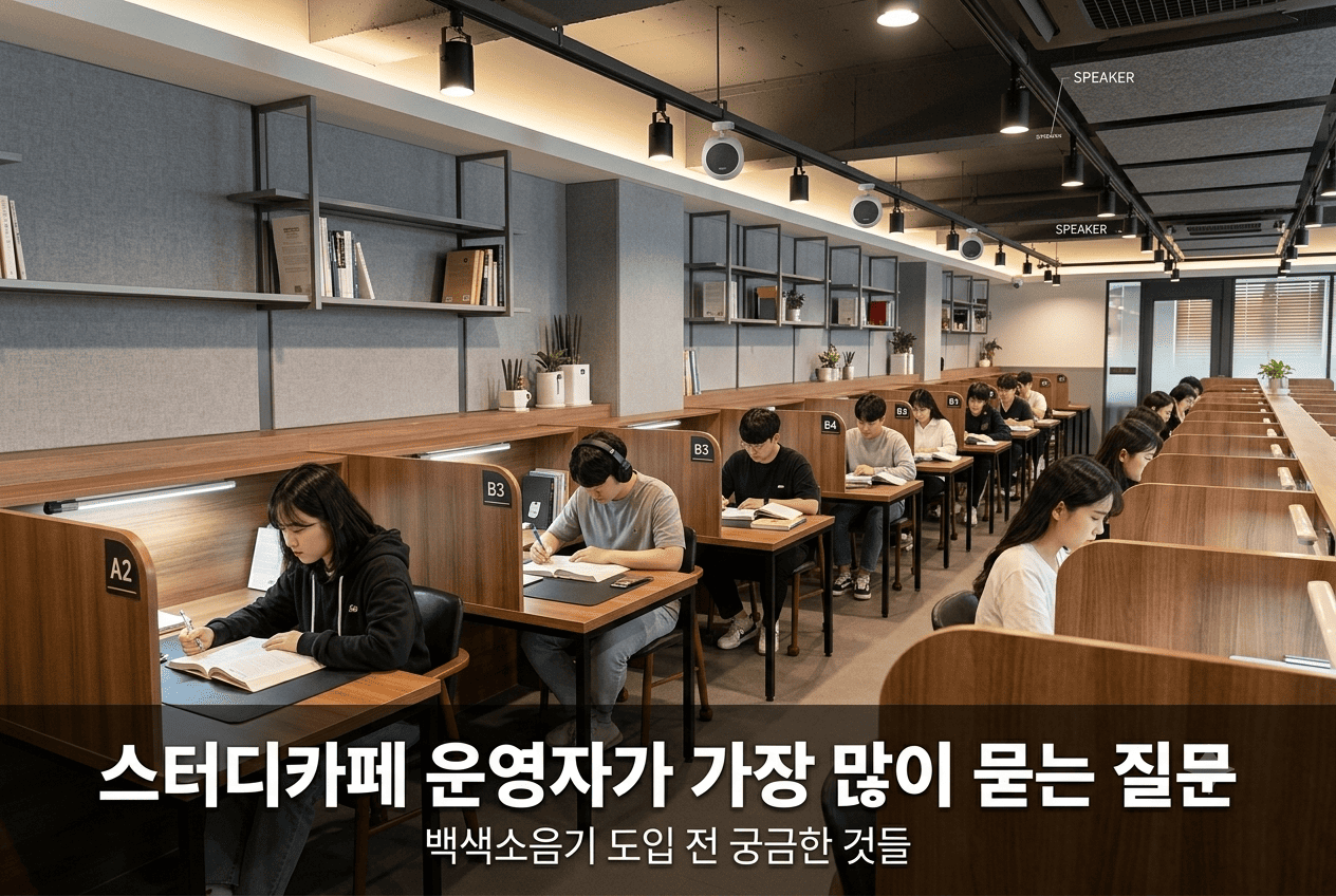 스터디카페 칸막이 좌석과 백색소음기 설치 모습