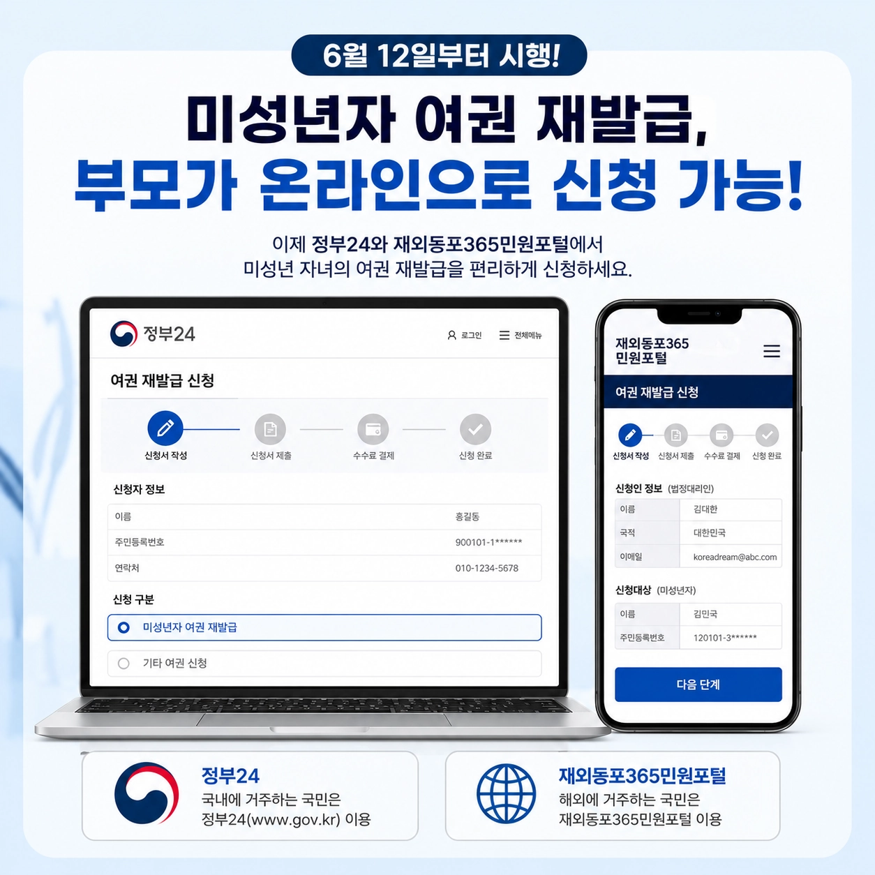 미성년자 여권 재발급 온라인 신청 서비스 안내 정부24 재외동포365 민원포털 이용 방법