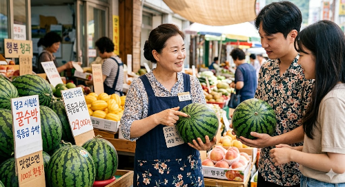 마트나 과일가게에서 실패 없이 달고 맛있는 수박을 고르기 위해 배꼽 크기와 겉면을 확인하는 방법