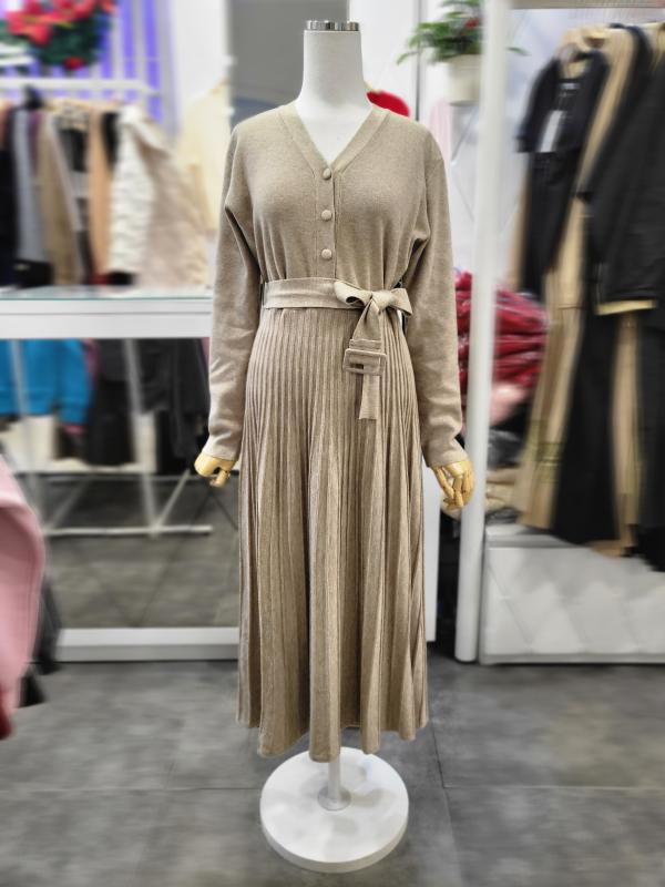 밸리걸 세이브존01 벨티드 플리츠 니트 롱원피스 486560