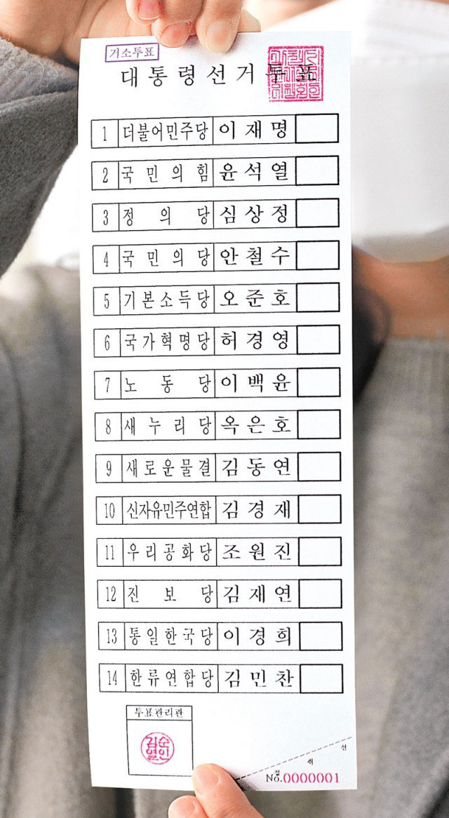 대통령 선거 투표용지 예시