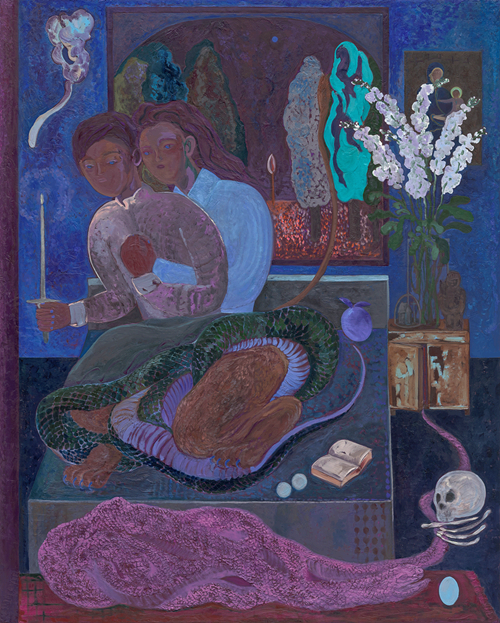 고등어,&lt;Room tone_그 뱀이 허물을 벗었다.&gt;, 2025, Oil on canvas, 162.2 x 130.3 cm