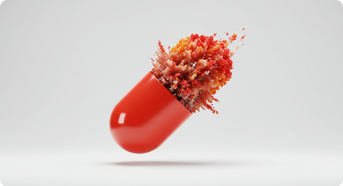 폭발 효과가 있는 3D 렌더링 비만약 캡슐 아이콘