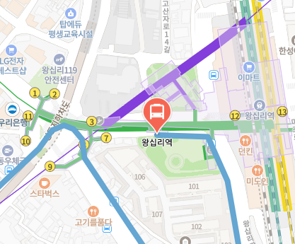 왕십리역에서 인천공항 리무진 공항버스(6010번) 지도 위치